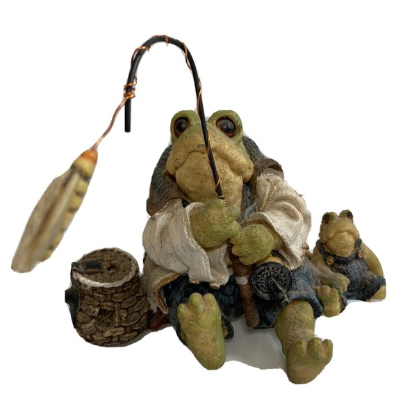 Father & Son Fly Fishing Boyds Bears & Friends Frog Resin Figurine - Picture 1 of 14